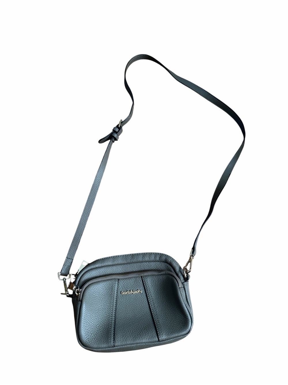 Doris & Jacky Pebbled Leather Crossbody Bag in Taupe